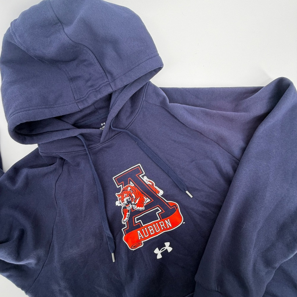 Under Armour Auburn Tigers Hoodie Mens XL Navy Blue Fleece Pullover Raglan Loose